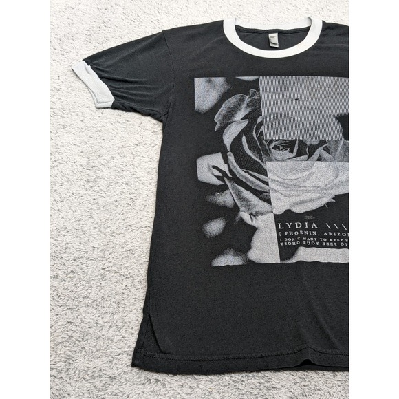 VTG Lydia Band T-Shirt Small Ringer Tee Rose Graphic Indie Emo 2000s Y2K - Picture 2 of 10